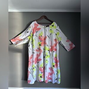 Lane Bryant Retro Floral Printed Chiffon Shift Midi Dress Plus Size 26/28 (4XL)